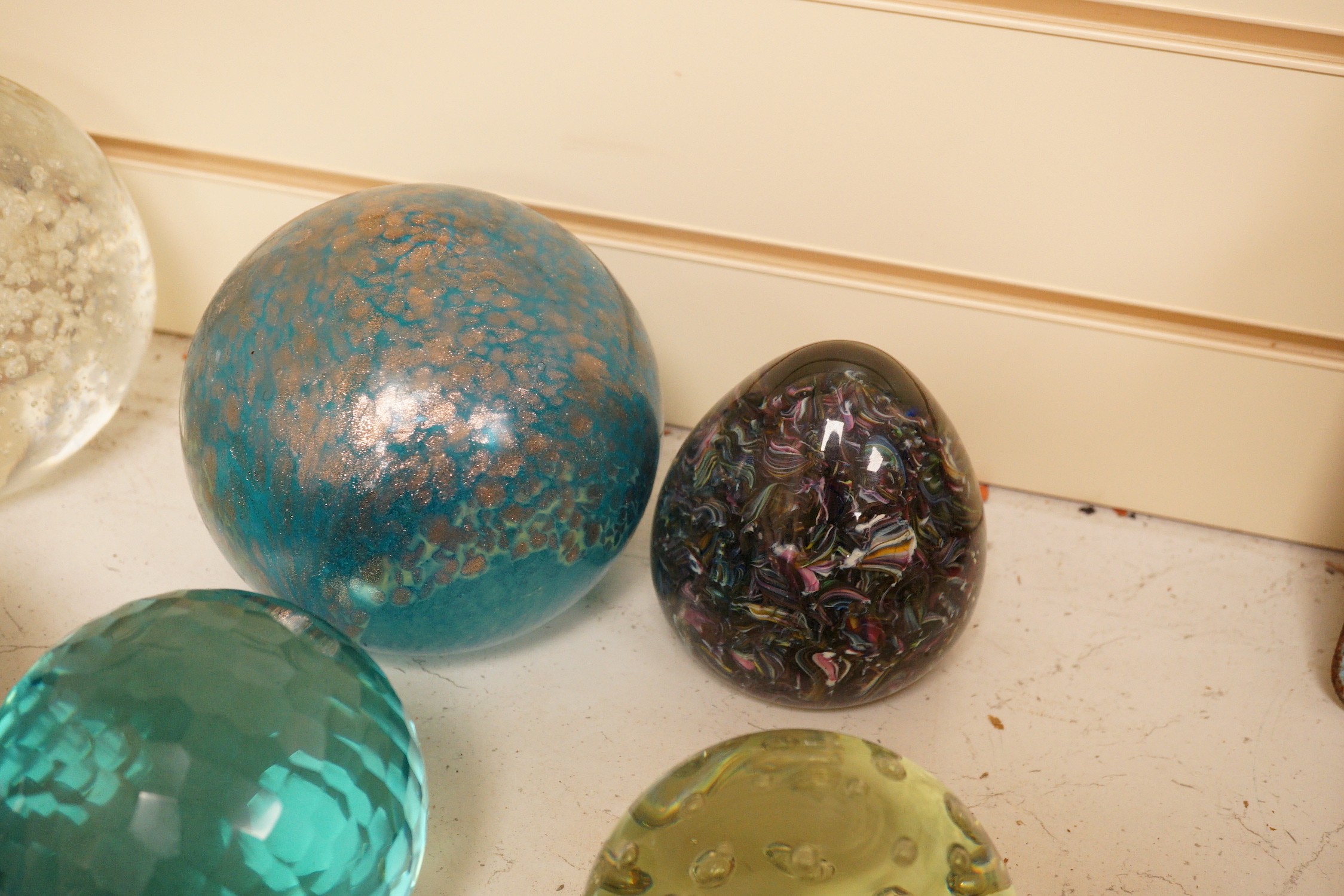 A collection of ten various glass dump weights, paperweights, etc, largest 14.5cm high